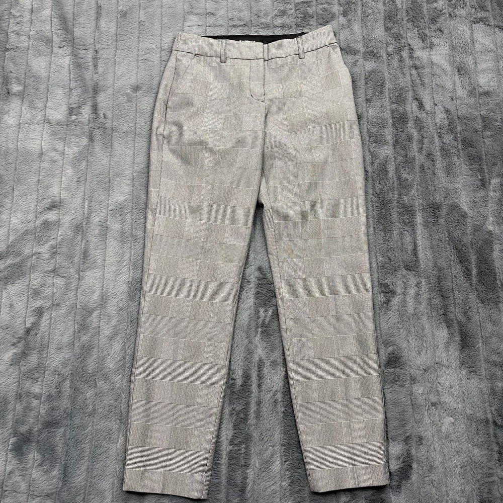 Express Columnist Ankle Mid Rise Plaid Stretch Pants Grey 00R